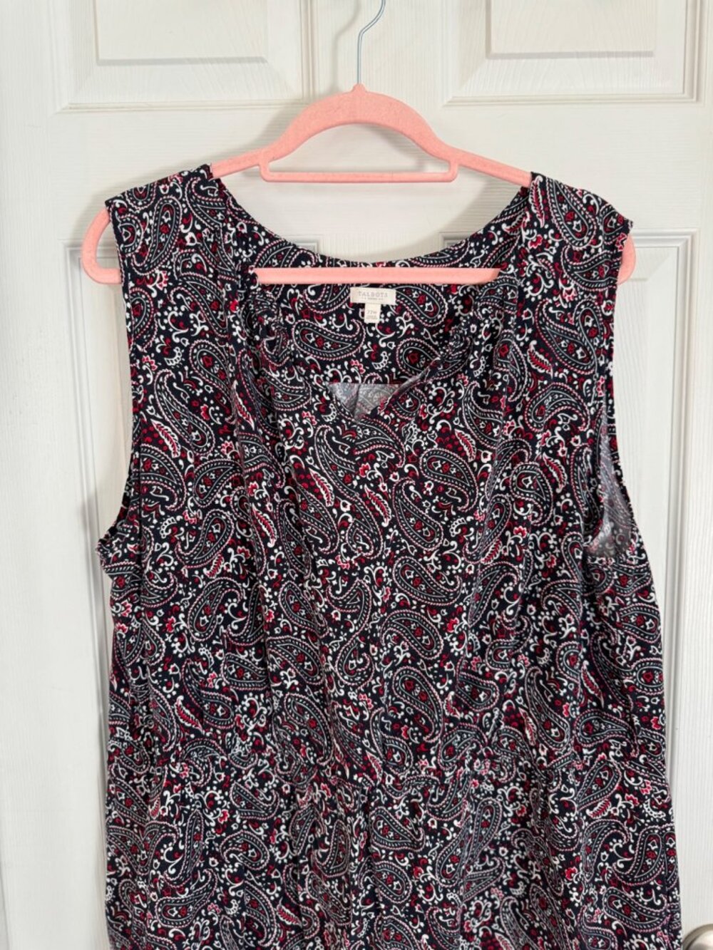 Talbots Red White & Blue Knee Length Sleeveless Paisley Sheath Dress 22W Plus - Picture 2 of 10